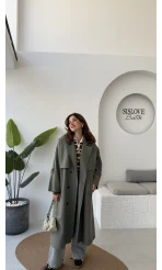 Ultra Premium Kuşaklı Trençkot - Haki - Kod: 9476