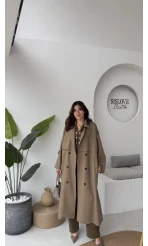 Ultra Premium Kuşaklı Trençkot - Karamel - Kod: 9476