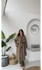 Ultra Premium Kuşaklı Trençkot - Karamel - Kod: 9476