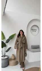 Ultra Premium Kuşaklı Trençkot - Karamel - Kod: 9476