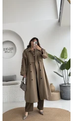 Ultra Premium Kuşaklı Trençkot - Karamel - Kod: 9476