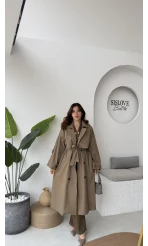 Ultra Premium Kuşaklı Trençkot - Karamel - Kod: 9476