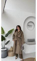 Ultra Premium Kuşaklı Trençkot - Karamel - Kod: 9476