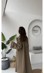 Ultra Premium Kuşaklı Trençkot - Karamel - Kod: 9476