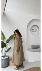 Ultra Premium Kuşaklı Trençkot - Karamel - Kod: 9476