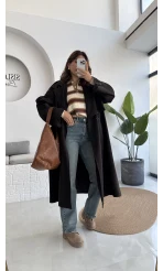 Ultra Premium Kuşaklı Trençkot - Koyu Kahve - Kod: 9476