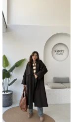 Ultra Premium Kuşaklı Trençkot - Koyu Kahve - Kod: 9476