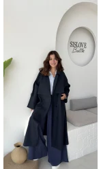 Ultra Premium Kuşaklı Trençkot - Lacivert - Kod: 9476