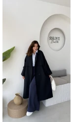 Ultra Premium Kuşaklı Trençkot - Lacivert - Kod: 9476