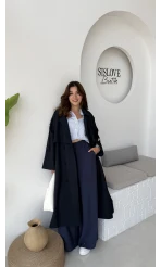 Ultra Premium Kuşaklı Trençkot - Lacivert - Kod: 9476