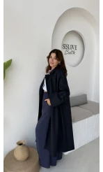 Ultra Premium Kuşaklı Trençkot - Lacivert - Kod: 9476