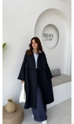 Ultra Premium Kuşaklı Trençkot - Lacivert - Kod: 9476