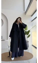 Ultra Premium Kuşaklı Trençkot - Lacivert - Kod: 9476