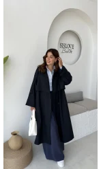 Ultra Premium Kuşaklı Trençkot - Lacivert - Kod: 9476