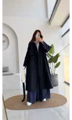 Ultra Premium Kuşaklı Trençkot - Lacivert - Kod: 9476