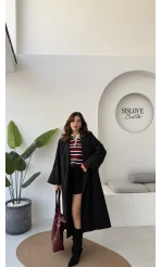 Ultra Premium Kuşaklı Trençkot - Siyah - Kod: 9476