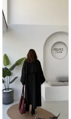 Ultra Premium Kuşaklı Trençkot - Siyah - Kod: 9476