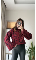 Uzun Boğazlı Leoparlı Kazak Bordo