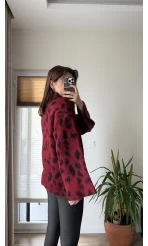 Uzun Boğazlı Leoparlı Kazak Bordo