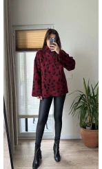 Uzun Boğazlı Leoparlı Kazak Bordo