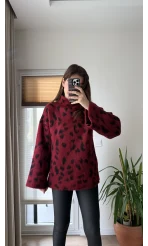 Uzun Boğazlı Leoparlı Kazak Bordo