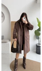 Uzun Kürk Kaban - Kahve - Kod: 9656