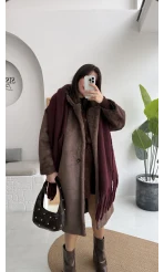 Uzun Kürk Kaban - Kahve - Kod: 9656