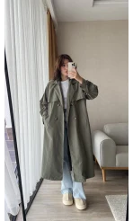 Uzun Trençkot Astarsız Haki