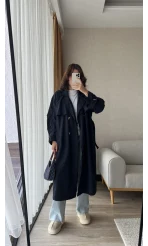 Uzun Trençkot Astarsız Lacivert