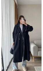 Uzun Trençkot Astarsız Lacivert