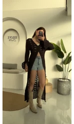 Uzun Triko Hırka Elbise Acı Kahve