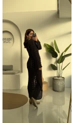 Uzun Triko Hırka Elbise Acı Kahve