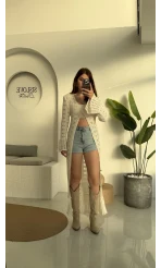 Uzun Triko Hırka Elbise Ekru