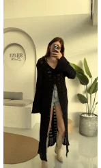 Uzun Triko Hırka Elbise Siyah