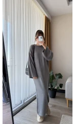 Uzun Triko Pinterest Elbisesi Antrasit