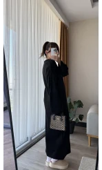 Uzun Triko Pinterest Elbisesi Siyah
