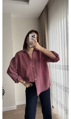 V Yaka Çizgili Bordo Gömlek