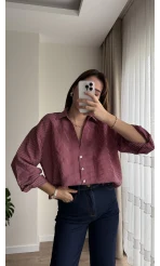 V Yaka Çizgili Bordo Gömlek