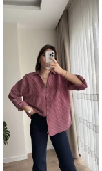 V Yaka Çizgili Bordo Gömlek