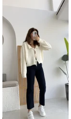 Vale Önden Bağlamalı Hırka Ekru Kod: 9061