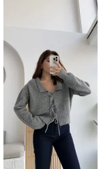 Vale Önden Bağlamalı Hırka Füme Kod: 9061