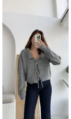 Vale Önden Bağlamalı Hırka Füme Kod: 9061