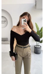 Valentina Dar Paça Kemerli Pantolon - Haki - Kod: 3790