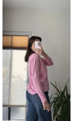 Valerie V Yaka Esnek Likralı Bluz Pembe