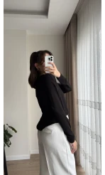 Valerie V Yaka Esnek Likralı Bluz Siyah