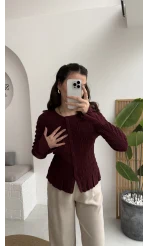 Vanessa Büzgülü Gömlek - Bordo - Kod: 50926