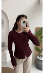 Vanessa Büzgülü Gömlek - Bordo - Kod: 50926