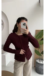 Vanessa Büzgülü Gömlek - Bordo - Kod: 50926