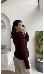 Vanessa Büzgülü Gömlek - Bordo - Kod: 50926