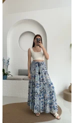 Varnata Çiçekli Etek Mavi